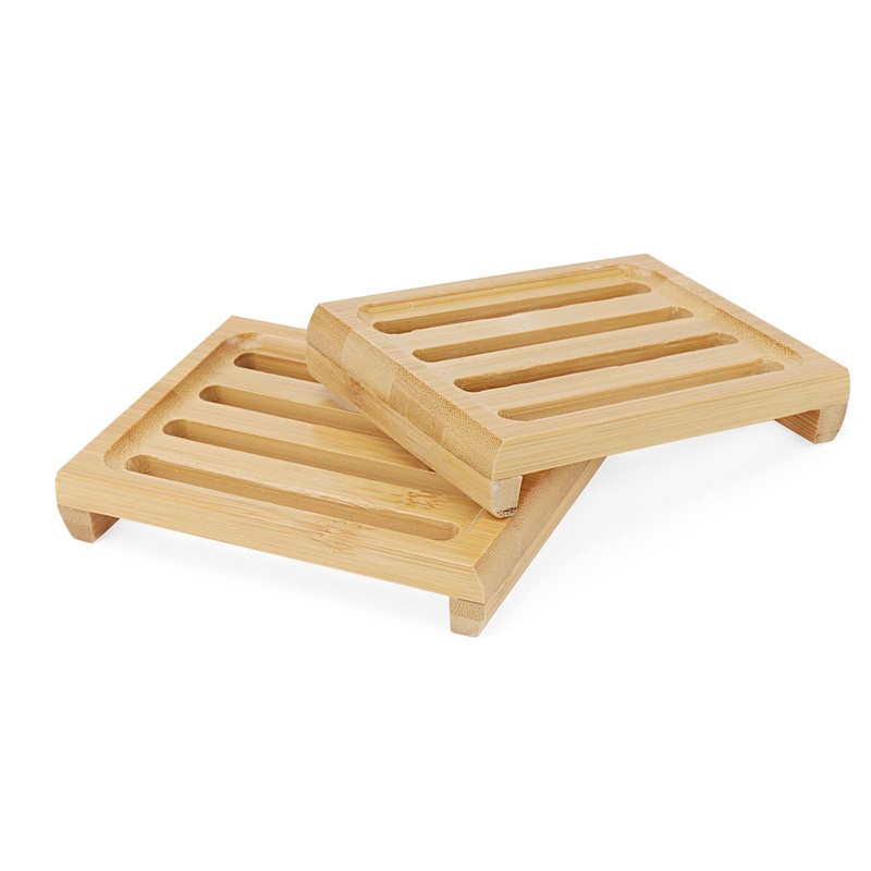 JAPCHET 6 Pack Rectangle Bamboo Soap Dish, Natural Wooden Bamboo