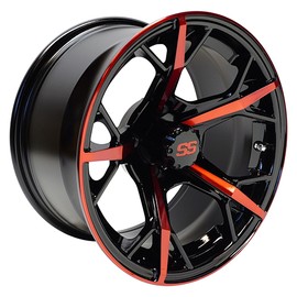 Red Hawk TIR-RX400-BR Wheel Gloss Black with Red, 14x7 ET-25 Golf Carts