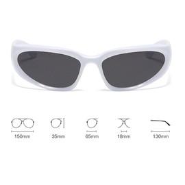 YooThink Y2K Wrap Around Oval Sunglasses for Women Men, UV400 Trendy Sport Shades (White)