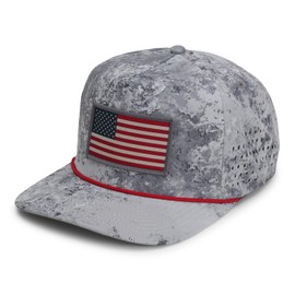 Paramount Outdors Performance Perforated American Flag Trucker Hat Rope Cap (Grey Cirrus)