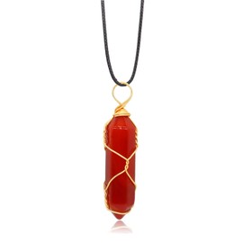 CJIAYUJEW Red Carnelian Crystal Necklace for Women, Real Carnelian Healing Stone Necklace,Carnelian Pendant Women Wire Wrapped Jewelry (C-GOLD)