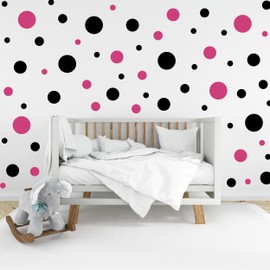 Polka Dot Wall Decals - 120 Assorted Dot Stickers - Girls Room Wall Decor Stickers, Wall Dots, Vinyl Circle Peel & Stick Playroom, Kids Room, Baby Nursery Toddler Bedroom Decoration (Black/Pink)