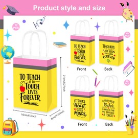 YVAINE Teachers Appreciation Paper Gift Bags with Handles,12pcs Thank You Teacher Gift Bag Best Teacher Ever Kraft Goodie Bags for Teachers Appreciation Week School End of Year Party Supplies Decorations