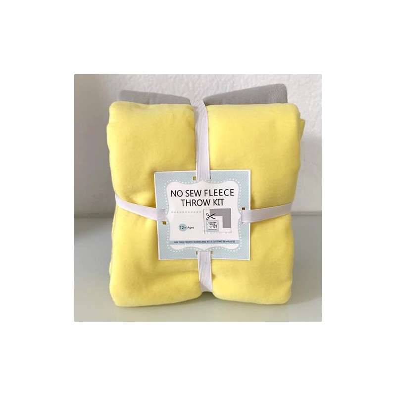 Solid Fleece No Sew Throw Kit - Maize Yellow/Light Gray