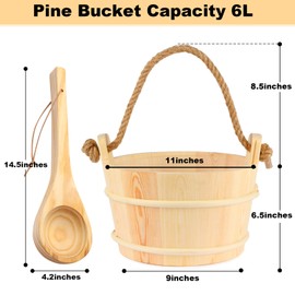 Sauna Bucket and Ladle Set,1.6Gallon(6 Liters) Sauna Bucket and 14.5″Sauna Ladle,Sauna Accessories Handmade from Premium Pine Wood (Pine Wood 6L)