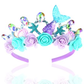 Semato Mermaid Crown Starfish Headband - Mermaid Birthday Decorations & Party Favors - Purple - One Size Fits Most - Girls