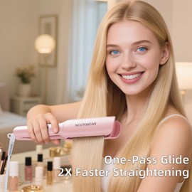 Flat Iron Hair Straightener – 1.7”Wide Ceramic Plate with Negative Ionic Technology, Digital Temp Control & Dual Voltage for Curly/Thick/Coily Hair