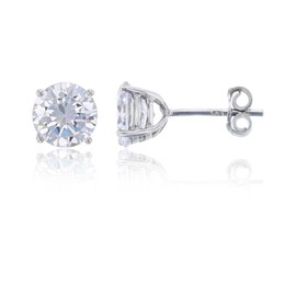 Sterling Silver Rhodium 7mm Round Cubic Zirconia Solitaire Stud Earring