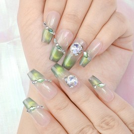 Sethaxy Handmade Nail Tip, Long Ballerina Tip, Rose, Press-On Nail, Butterfly, Rhinestone False Nail, Light Blue, Bowknot, 3D Claws, 3D Claws, 3D Claws, Three-dimensional Relief, False Nails,