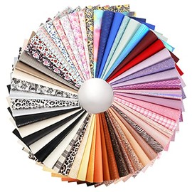 LOTOFUN 30 Pieces Random Colors Faux Leather Sheets 8X 6Inch Multiple Styles Mixed Glitter Grain Texture Embossed Leopard Pattern Printed Colored Leather for Earrings Making Hair Bow and Crafts DIY