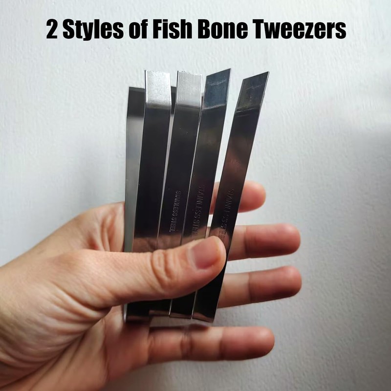 4Pcs Fish Bone Tweezers Set Flat and Slant Kitchen Tweezers