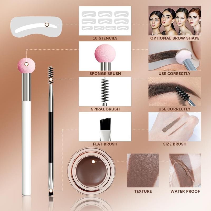 Waterproof Eyebrow Cream with Brush, with 1 Count Sponge Brush