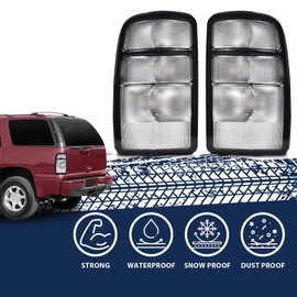 PIT66 Tail Lights Assembly Compatible with Chevy Suburban Tahoe 2000-2006, Fit GMC Yukon/Yukon Denali/Yukon Denali XL 2000-2006 Rear Light Lamps Pair Clear Lens Chrome Housing