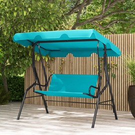 RELAX4LIFE 3-Person Porch Swing Chair - Outdoor Swing w/Adjustable Canopy, Removable Cushion & Metal Frame Stand, 3 Seat Swing Bench for Backyard Garden Poolside, Patio Swing for Adults (Turquoise)