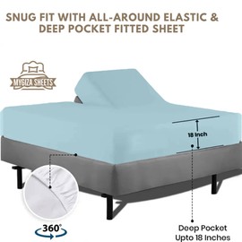 Flex Head King Sheets Sets for Adjustable Beds-Top Split King Sheets Sets (4 Pcs) King 34 Inch Down Sheets Sky Blue 16 Inch Deep Sheets