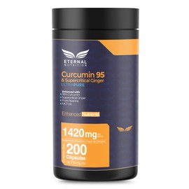 CURCUMINA 95 + SUPERCRITICAL GINGER 200 capsulas (1420mg por porcion), Curcuma y Jengibre con Piperina y MCT Oil, by Eternal Nutrition - Ingredientes Naturales Premium de USA