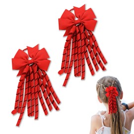 Dalababa 2 Pcs Hair Bow Spiral Streamers, Bow Hairbands Kids Ponytail Holder, Hair Bobbles Ties Curly Ribbons Accessories for Girls Toddler School Uniform Birthday Gift - Red