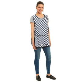 ER Direct Womens Home Work Kitchen Catering Cleaning Bar Plus Size Plain Coloured Large Pocket Side Fastening Tabard Apron (Black/White Check, L)