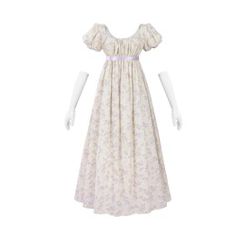 Fiamll Women's Regency Dresses for Women Empire Waist Floral Regency Era Dress Long Tee Party Dress Renaissance Costume, Purple flower