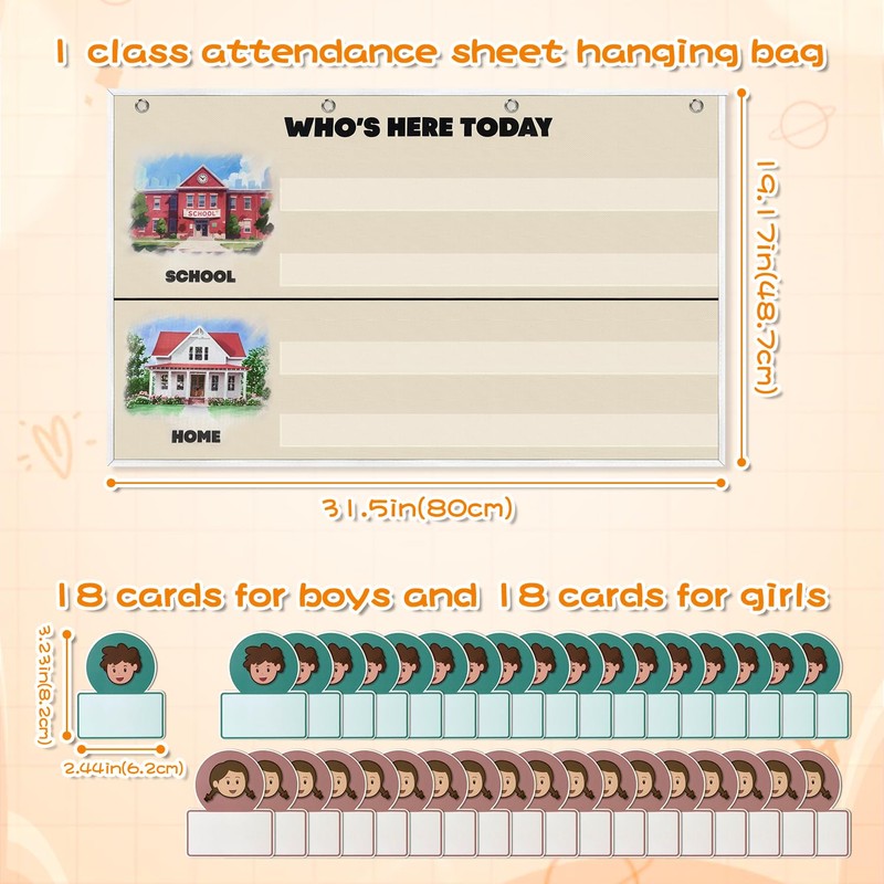 Attendance Pocket Chart for Classroom, Durable Classroom Management Pocket Chart