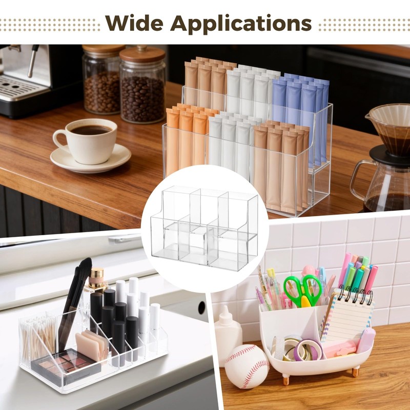 2PCS Acrylic Drink Packet Organizer, 6-Compartment 2-Tier Water Flavor Packet