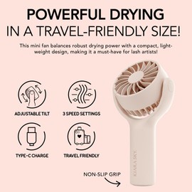 KIARA SKY Lash Fan | Portable Rechargeable Wireless Mini Handheld Lash Fan | 3 Speed Settings | Dryer for Eyelash Extensions | Air Cooling Blower with USB- C | Travel Friendly (TAN)