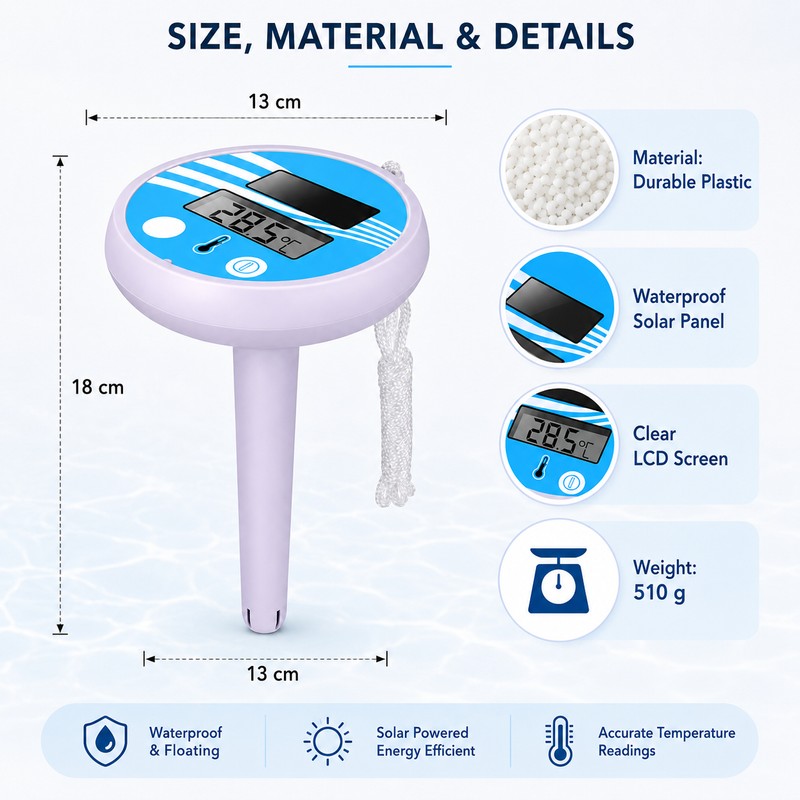 Solar Floating Pool Thermometer for Swimming – Waterproof LCD Temperature