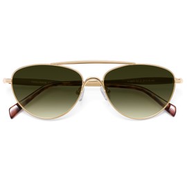VANLINKER Polarized Trendy Aviator Metal Cat Eye Sunglasses for Women Men Retro Vintage Shades VL9868,Gold Frame Deep Green Lens