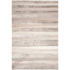 Liora Manne Fiord Indoor Power Loomed Polyester Durable Area Rug - Transitional Stripe Cabin Decorative (Stripe Neutral) (3'3" x 4'11")