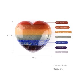 CrystalTears 7 Chakra Worry Stone 40 x 45 mm Heart Shape Palm Stone Crystals Heart Shape Thumb Stone Lucky Charm Heart Stone for Reiki Healing Meditation