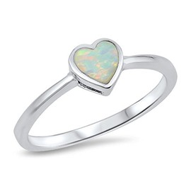 Solitaire White Simulated Opal Heart Promise Ring .925 Sterling Silver Band Size 6