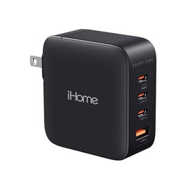 Cargador iHome 140W GAN: Cargador Universal para Laptop de Cuatro Puertos con (3) Puertos USB-C Power Delivery y (1) Puerto USB-A, Cargador de Pared C