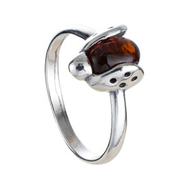 HolidayGiftShops Sterling Silver and Baltic Honey Amber Ladybug Adult Ring- Size T 1/2