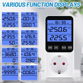 Electricity Meter for Socket, Energy Cost Meter with 14 Monitoring Modes and Overload Protection, Large LCD KWH Power Consumption Meter, Maximum Power 3680W/16A
