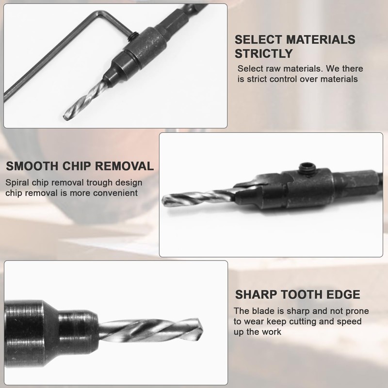Countersink Drill Bit Set 5pcs, HSS Wood Drill Bits with