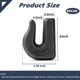 HANDRERLEE 8Pack Weld On Chain Grab Hook, G70 3/8" Forged Chain Hook,Heavy Duty Weldable Grab Hooks for Tractors, Truck, Forklift, Trailers - 6600 lbs WLL