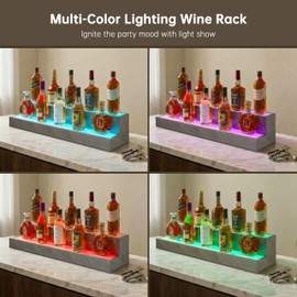 Cubehom LED Lighted Liquor Bottle Display Shelf, 38 Inch Bar Display Shelf, DIY Illuminated Bottle Shelf with App & Remote Control, 2 Step Freestanding Holding Bottles for Home Bar, Party, Grey