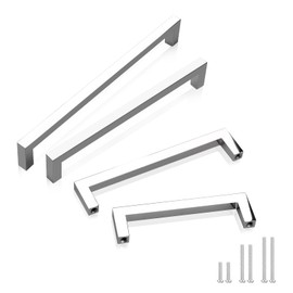 GOBEKOR 50 Pack Cabinet Pulls Chrome 3-3/4 Inch Hole to Hole Modern Kitchen Cabinet Handles Square Polished Chrome Dresser Drawer Knobs