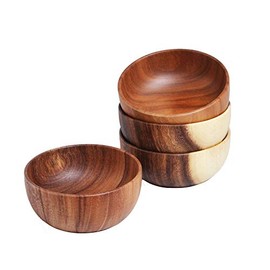 Acacia Wood Salad Bowls 6.3inches Set of 4 Individual Large Wood Bowl for Fruits Salads and Decoration