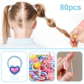 Juguta Pack of 80 Colourful Hair Bobbles Set, Cute Braid Bobbles for Girls, Colourful Hair Bands, Elastic Hair Bobbles with Flowers, Baby Hair Scrunchie Accessories Children - Random Pattern