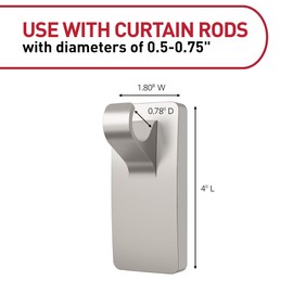 Command 10 lb Satin Nickel Curtain Rod Hooks, 2 Hangers and 4 Strips, No Drilling Home Decor and Room Decor, Use with Rod Diameters 0.5-0.75"