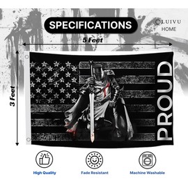3x5 Ft American Flag With Templar Knights Polyester Flag with 2 Grommets - Proud Knight Decorations USA House or Home Wall Single Sided Flags - Templar Flag Wall Decor For Outdoor/Indoor Room Man Cave