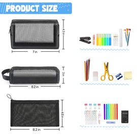 Daisiki Mesh Pencil Case 3 Pack Clear Pencil Pouch, Pencil Bag, Cosmetic Toiletry Bag for Purse, College Essentials School Supplies (Black)