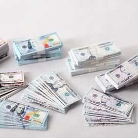 SXFSE Dollhouse Decoration Accessories, 1:12 Dollhouse Ornament 100 Pcs Mini Simulation Dollar Toy Banknote ($100)