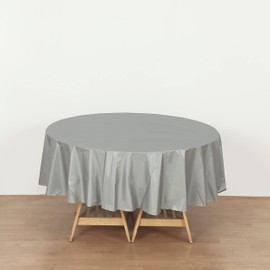 Evershine (4-Pack Heavy Duty Plastic Table Covers Tablecloth (Reusable) (Round 84", Silver)