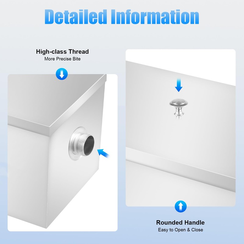 Grease Trap Interceptor, 18-20L Compact Stainless Steel Grease Trap, 4-Stage