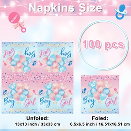 Avezano 100 Pcs Gender Reveal Paper Napkins 6.5 x 6.5" Gender Reveal Party Decorations Boy or Girl Gender Reveal Napkins Blue Pink Disposable Napkins