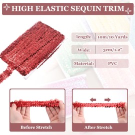sourcing map 10m x 3cm Elastic Sequins Trim Flat Stretchy Sequin Strip Paillette Fabric Ribbon Band for DIY Crafts Sewing Dress Red