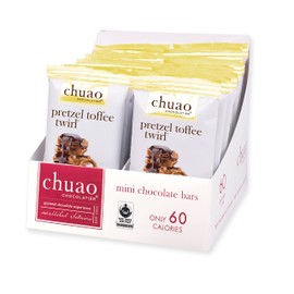 Chuao Chocolatier Pretzel Toffee Twirl Dark Chocolate Mini Bars | Gourmet Chocolate Caramel Artisan European No Preservatives | For Gift Baskets, Christmas, Valentines Day, Gifts for Women, Men, Birthday, Thank You, Care Package | 24 Pack