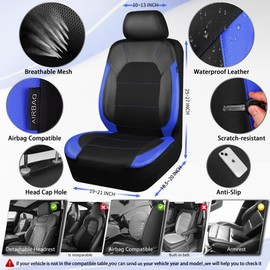CAR PASS Leather seat Covers,Automotive Universal Sport car seat Cover Super 5mm Composite Sponge Inside,Airbag Compatible fits Most Cars, SUVs, Trucks, and Vans (Full Set,Black and Blue)